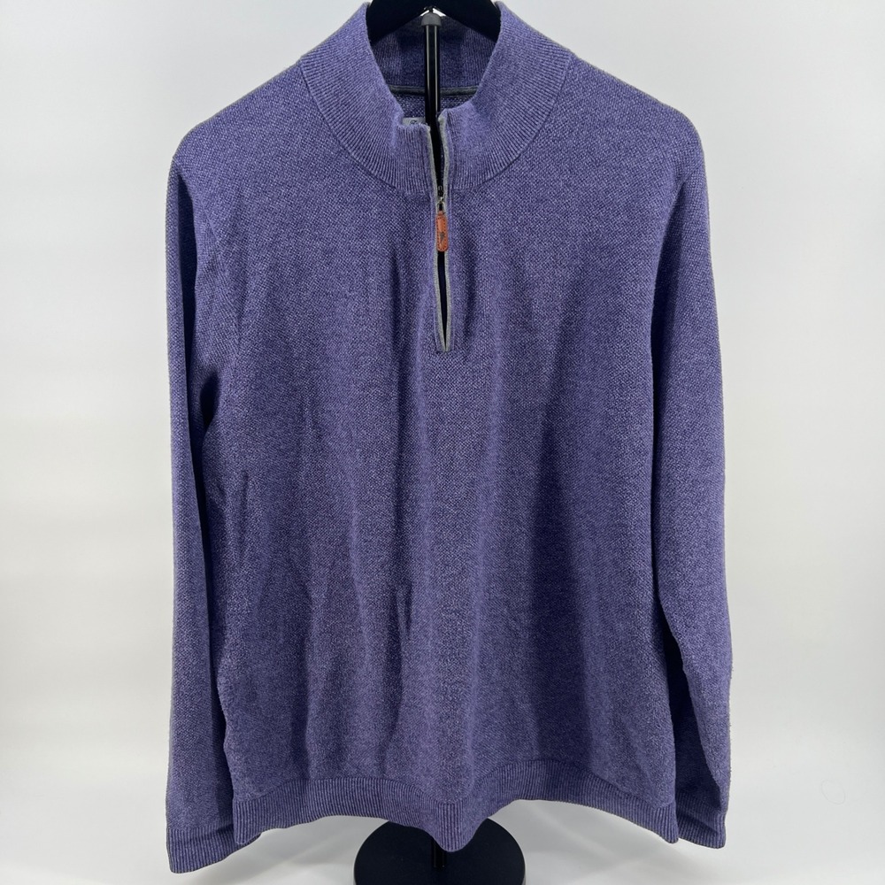 Tommy Bahama IslandZone Mens Large Purple‎ Quarter Zip Cotton CoolMax Sweater